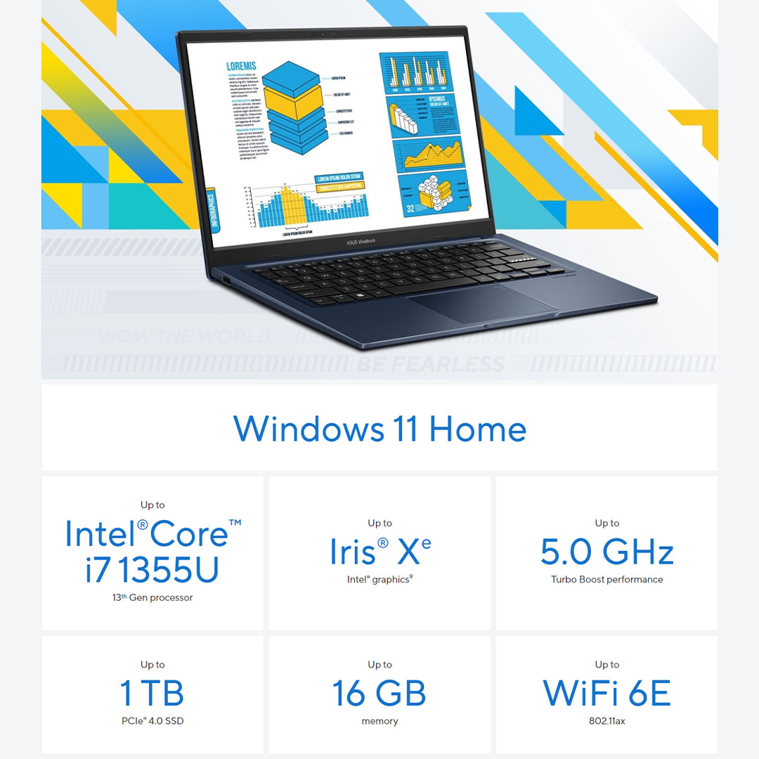 ASUS Vivobook 14-inch Intel Core i5-1335U | Intel UHD Graphics | 8GB+512GB 2021 | Windows 11 Home | Laptop with 2 Years Manufacturer Warranty