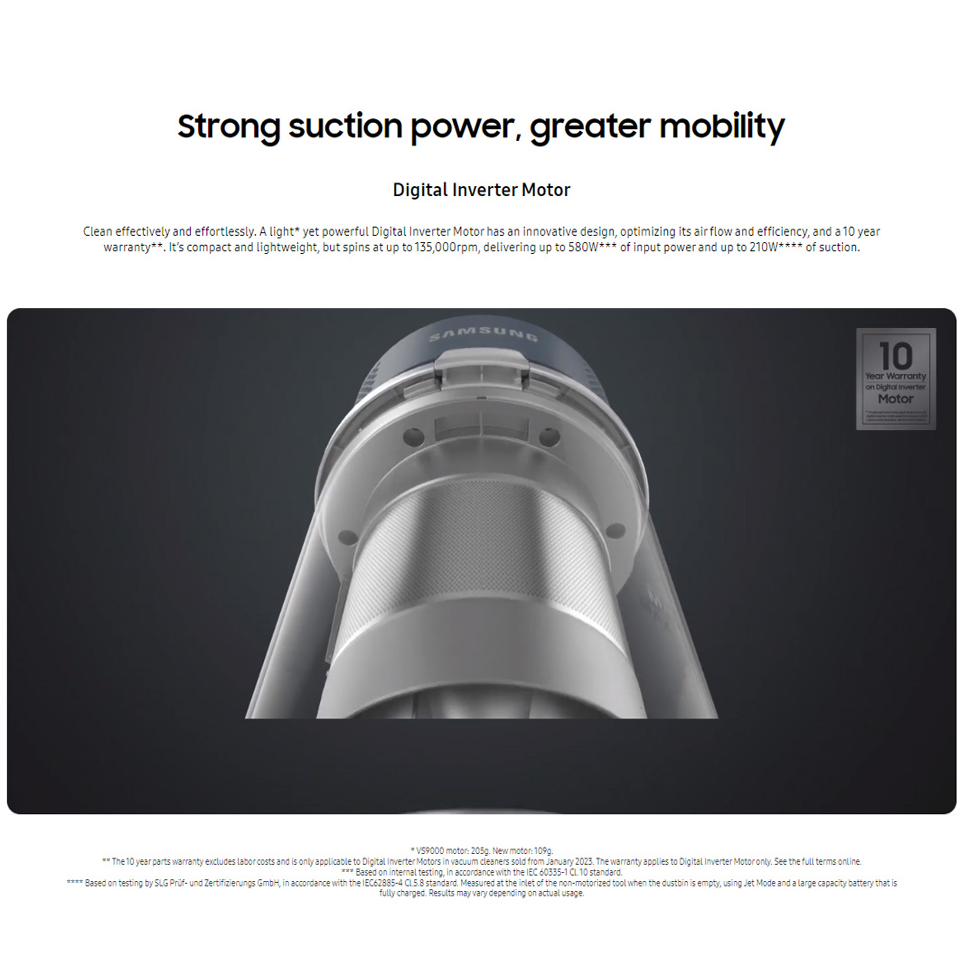 SAMSUNG 210W Bespoke Jet Plus Premium All-in-one Clean Station Vacuum Cleaner Stick VS20B958F3B/ME | 210 W Suction Power | Clean up to 60 minutes on One Battery | All-in-One Clean Station | Vacuum Cleaner with 2 Years Warranty