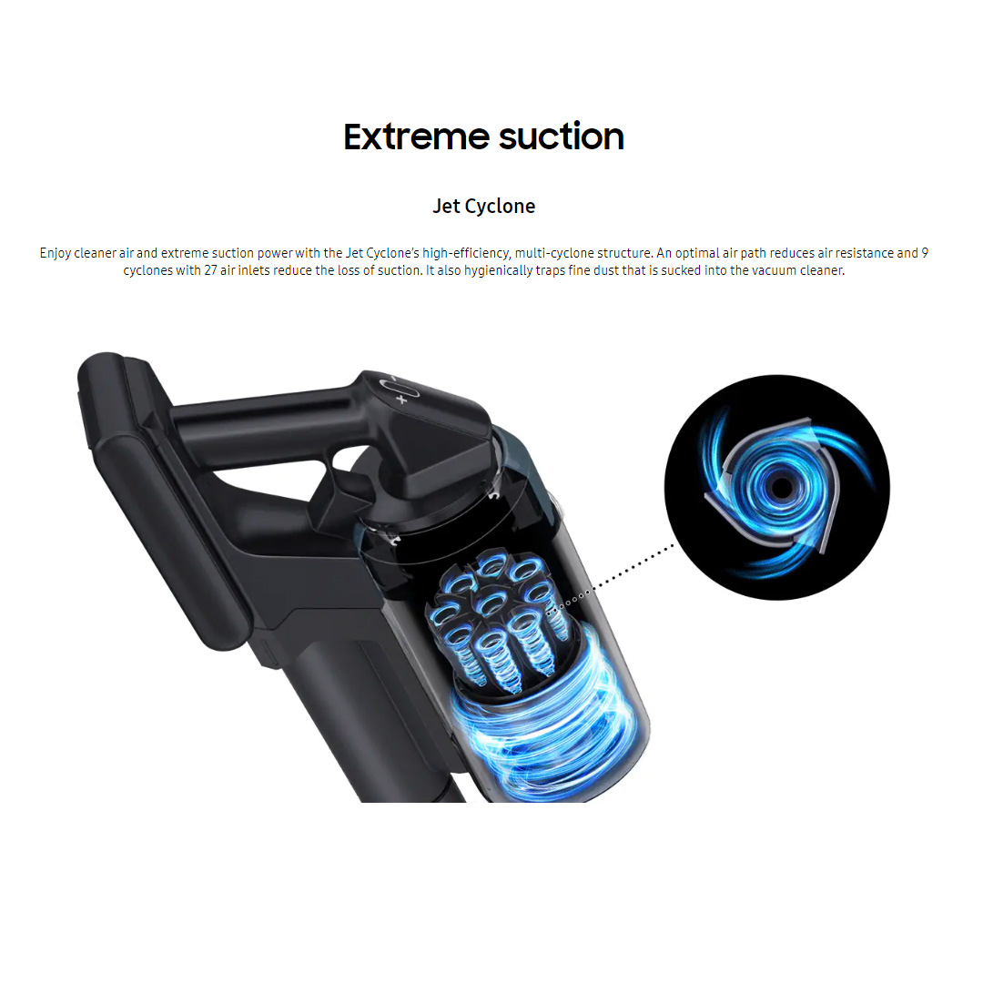 SAMSUNG 210W Jet 85 Premium Digital Inverter Motor Vacuum Cleaner Stick VS20C852FTB/ME | 210 W Suction Power | Jet Cyclone | More Advanced Cleaning Performance |  Clean Up to 1 hour | Vacuum Cleaner with 2 Years Warranty