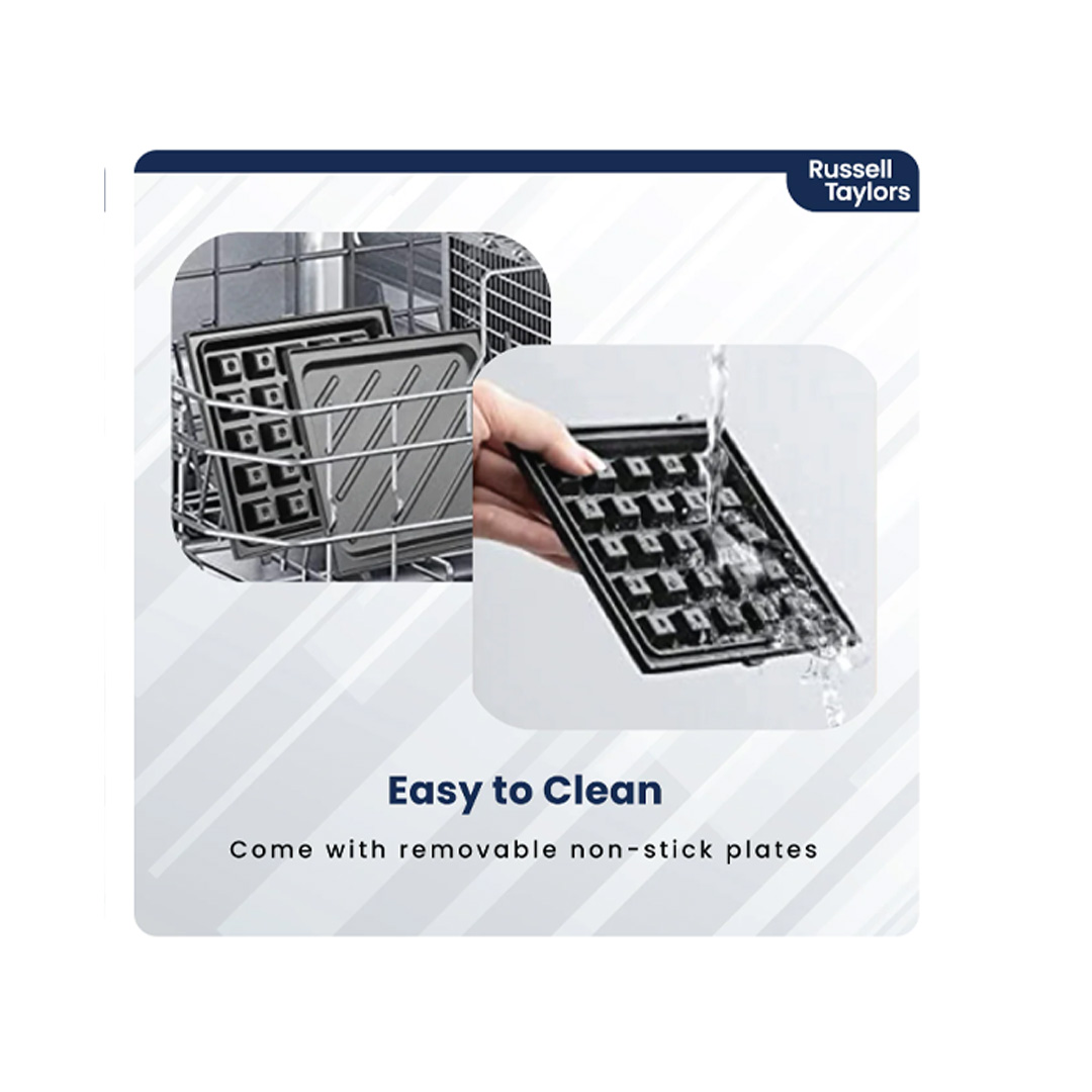 Russell Taylors 3-in-1 Waffle Sandwich & Doughnut Maker WM3 | 600W Power | Restaurant Style Waffles | Removable Plates | 3-in-1 Maker with 2 Year Warranty