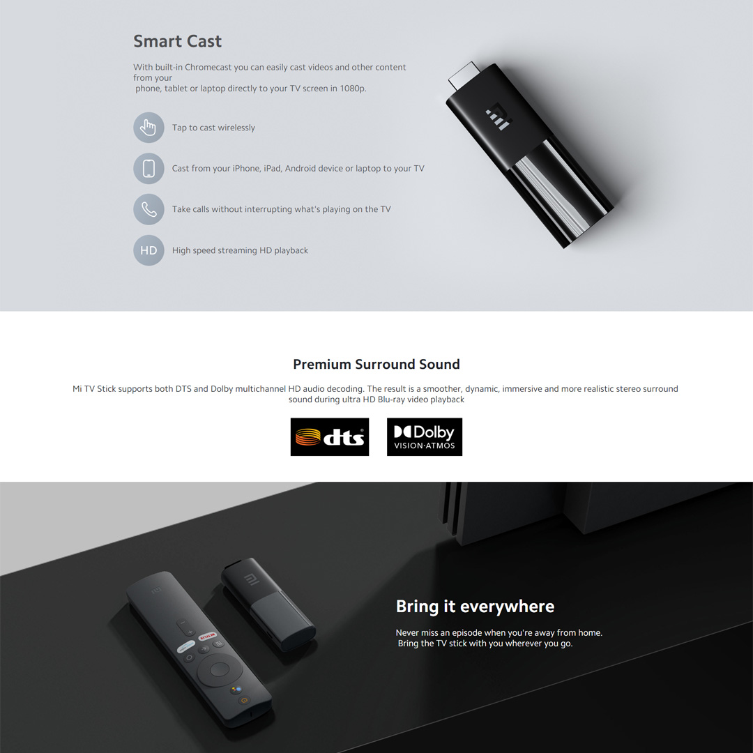 Xiaomi Mi TV Stick | Smart Cast | Premium Surround Sound | Android 9.0 | HDMI | Micro USB | Google Assistant | TV Stick with 1 Year Warranty
