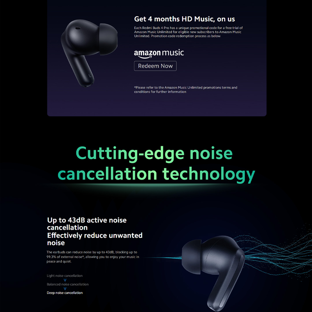 Xiaomi Redmi Buds 4 Pro | Hi-Res Audio Wireless | Hi-Fi Sound Quality | Immersive Sound | Noise Cancellation | Earbuds with 1 Year Warranty