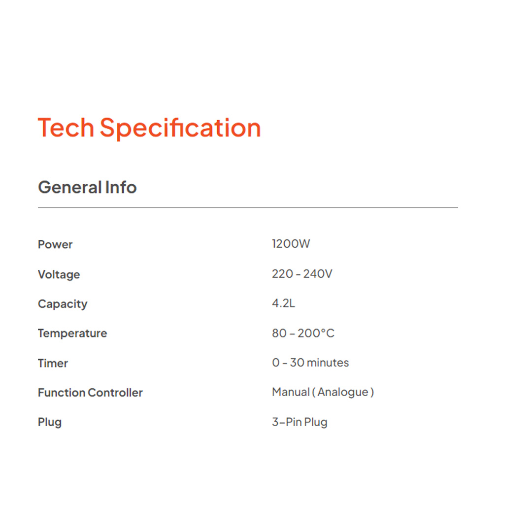 Russell Taylors 4.2L 3D Air Fryer Z1 | 360° Rapid Air Circulation Technology | Non Stick Pan | Temperature 80-200ºC |  Mechanical Control | Auto Shut Off | Power: 1,200W | Air Fryer with 2 Year Warranty