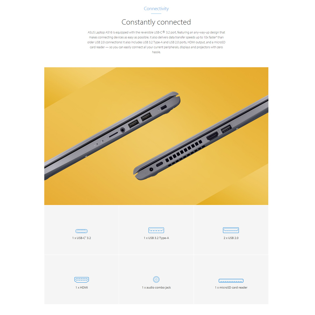ASUS Laptop 15 A516 Laptop | A516M-ABR646W / 516M-ABR647W | 15.6-inch HD | 4GB+256GB SSD | Intel Celeron N4020 | W11 | Laptop with 2 Year Warranty