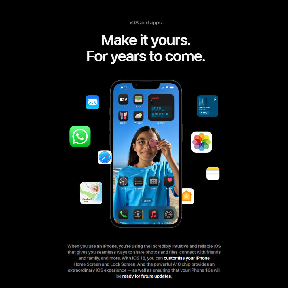 Apple iPhone 16e | 6.1″ , Super Retina XDR display | 48MP Main Camera | A18 chip with 4‑core GPU | Smartphone with 1 Year Warranty