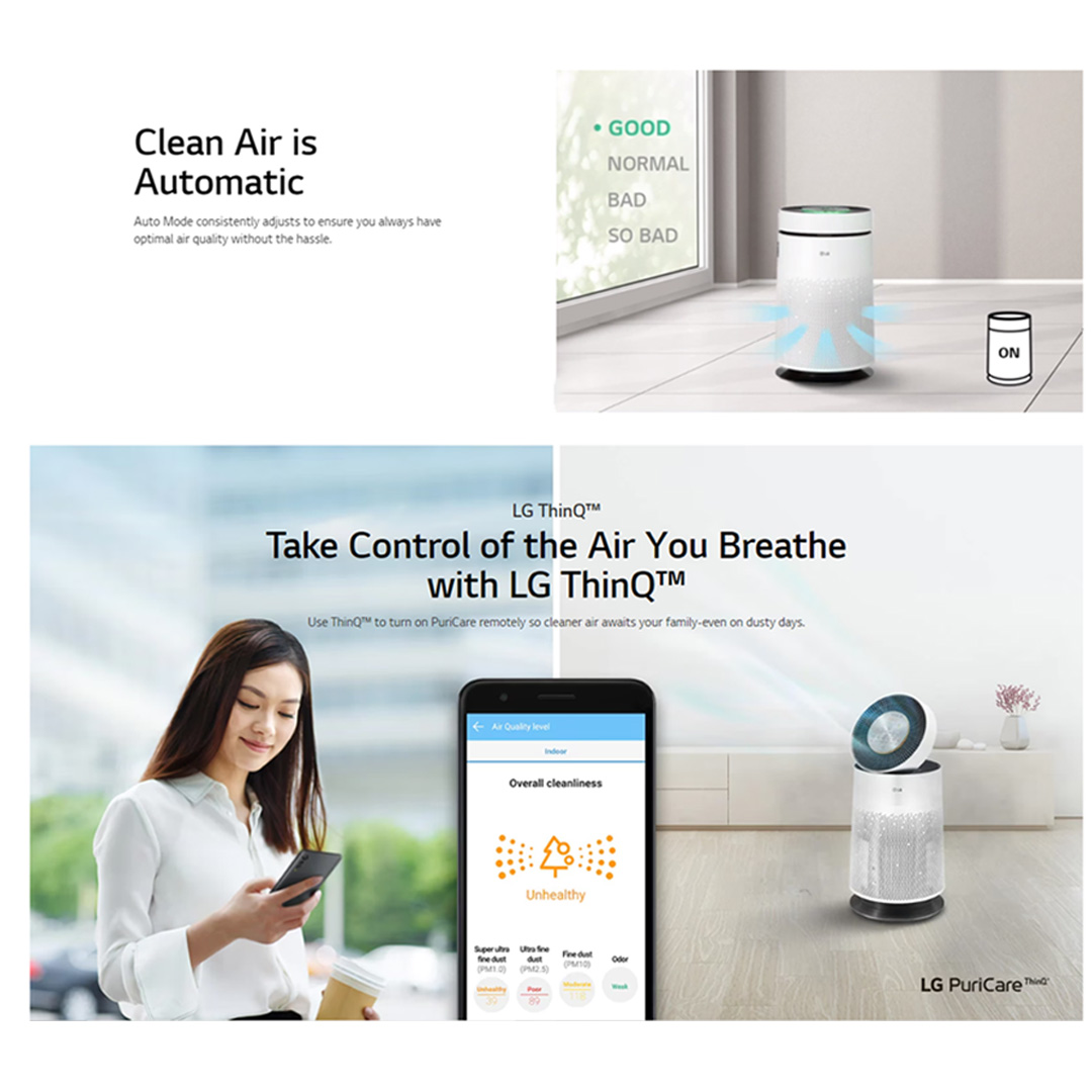 LG 61.2m²/100m² PuriCare™ 360º Air Purifier | AS10GDWB0 / AS65GDPB0 | Multi-Filtration System | Direct Fan | Clean Boost | Air Purifier with 1 Year Warranty
