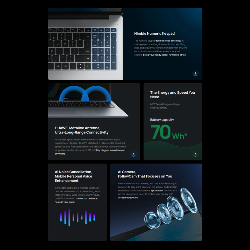 Huawei MateBook D16 2024  Laptop 53013XAN | 16" Eye Comfort HUAWEI FullView Display | Numeric Keypad | High Performance Intel | 1  Year General Warranty
