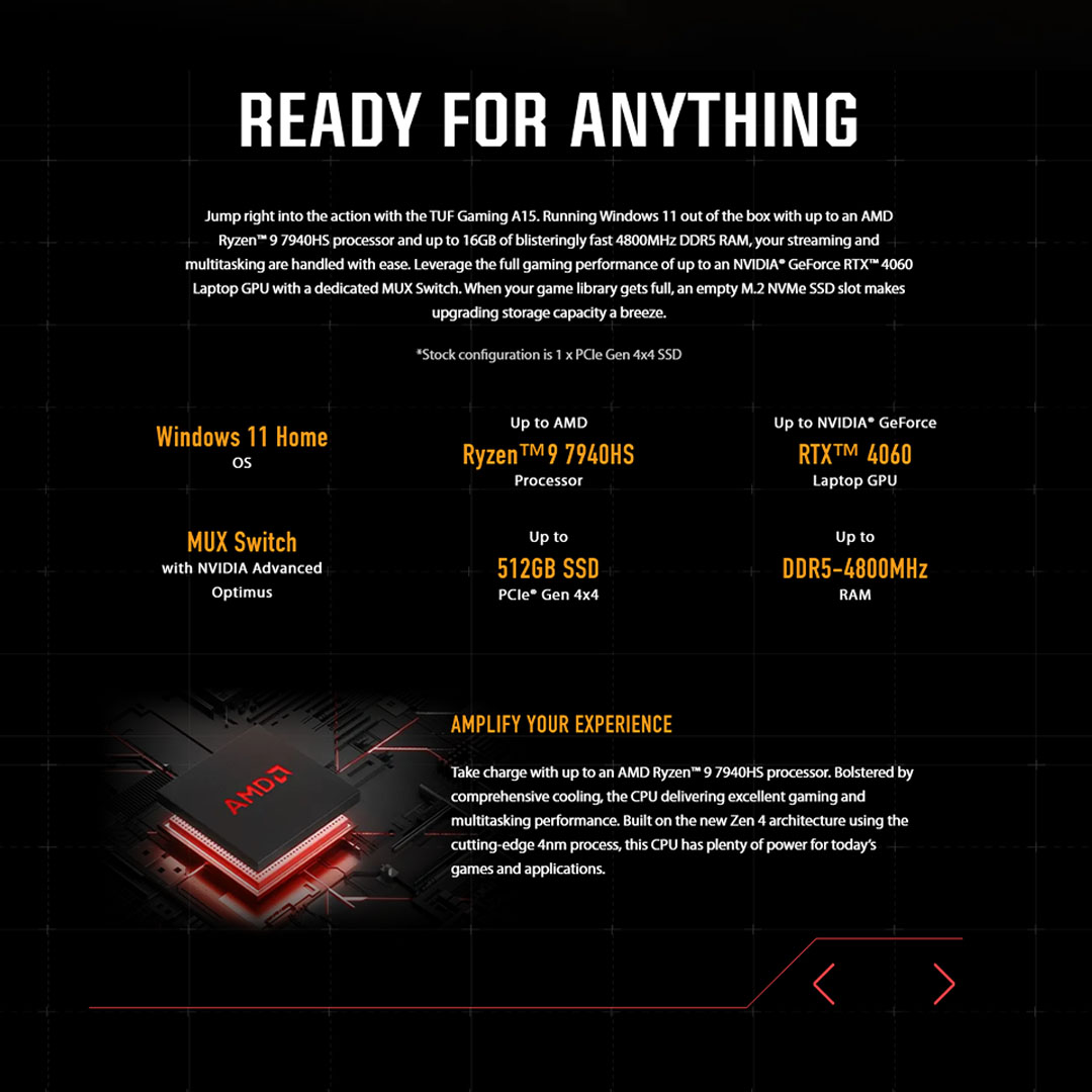 ASUS TUF Gaming A15  Laptop FA507N-ULP120W/ FA507N-ULP138W | AMD Ryzen 7 7735HS | 8GB+512GB SSD | 15.6-inch FHD | Windows 11 | Laptop with 2 Years Warranty