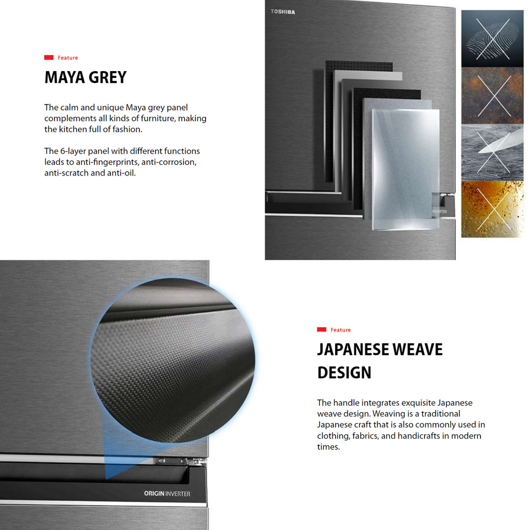 TOSHIBA 410L 2 Doors Inverter Pure BIO Refrigerator GR-RT466WE-PMY(58) | Electronic Control | Multi- Air Flow | Origin Inverter | Refrigerator with 1 Year Warranty