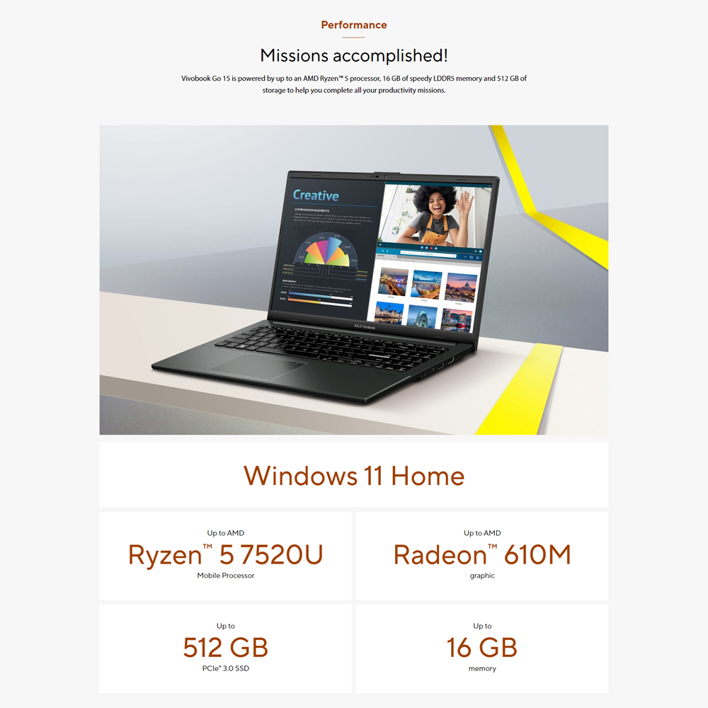 ASUS Vivobook Go 15  Laptop E1504F-ANJ468WS | ASUS Webcam Shield | ASUS AI Noise Cancelation | ASUS WiFi Master | 2  Year General Warranty