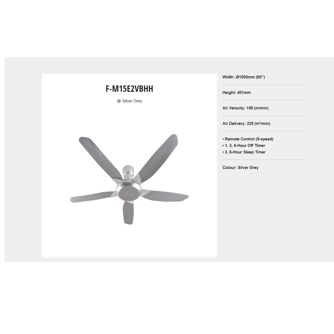 Panasonic 60" Nami 5 Blade Ceiling Fan F-M15E2VBHH | Multi-Level Safety Protection | 3D Blade - Powerful Airflow | Ceiling Fan with 1 Year Warranty