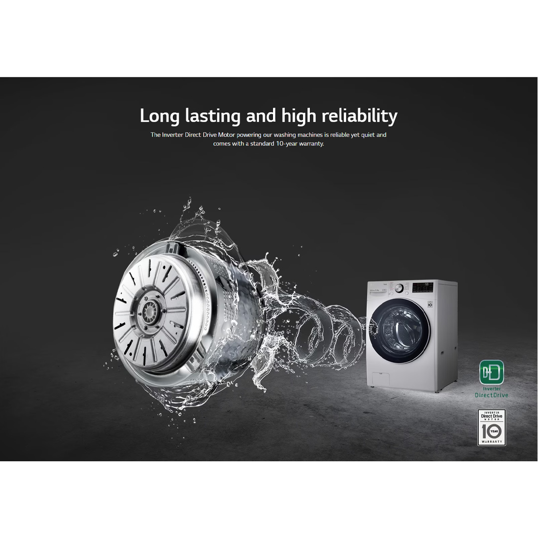 LG 15KG Front Load Washing Machine with AI Direct Drive and TurboWash F2515STGW | Tempered Glass Door & Full Stainless Lifter | Steam | WiFi Control | Washing Machine with 1 Year Warranty