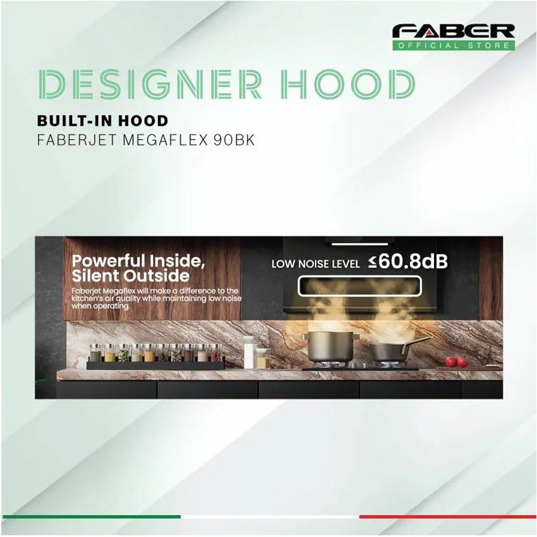 FABER 1600m3/h Designer Hood FABERJET MEGAFLEX 90BK | Tempered Glass Surface | Turbo Speed Function | Auto Heat Cleaning | Hand Wave Control | Cooker Hood with 1 Year Manufacture