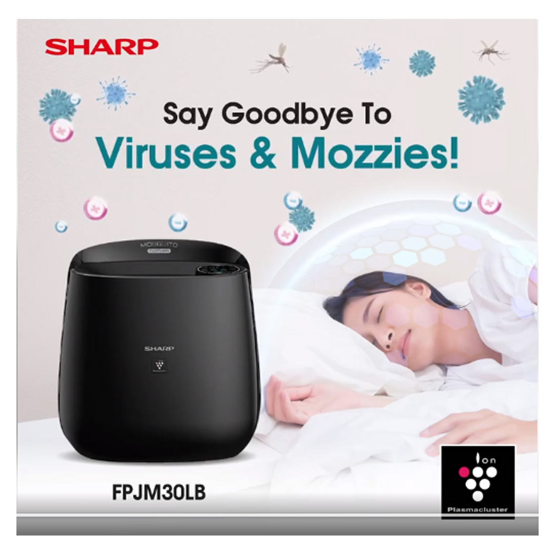 SHARP 23m² Plasmacluster Technology Air Purifier with Mosquito Catcher FPJM30LB | Plasmacluster Ion Density 7000 ions/cm3 | 3 Step Filtration System | Deodorizing | Air Purification with 1 Year Warranty