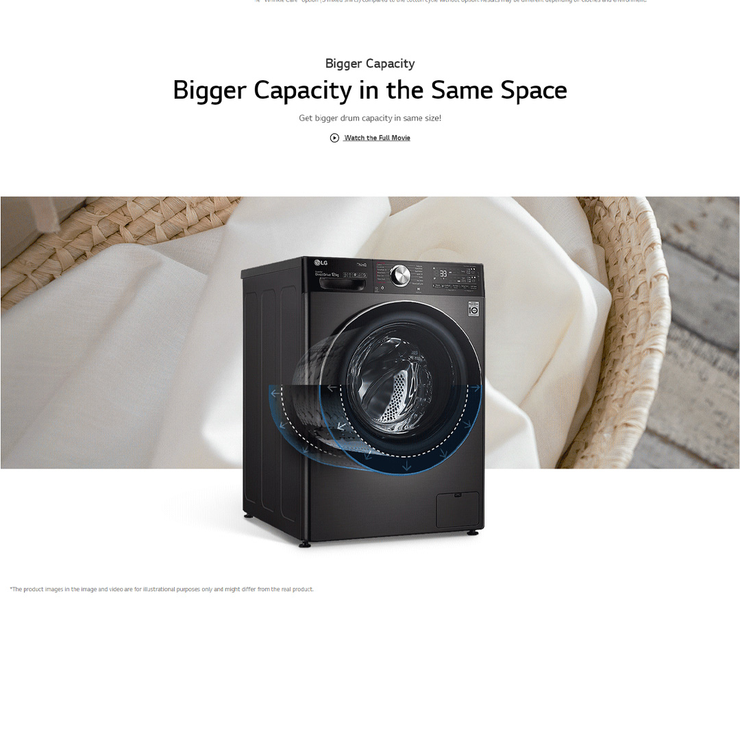 LG 12KG Front Load Washer with AI Direct Drive and TurboWash 360 FV1412S3B | Steam™ | Smart Control | Bigger Capacity | Washer with 1 Year Warranty