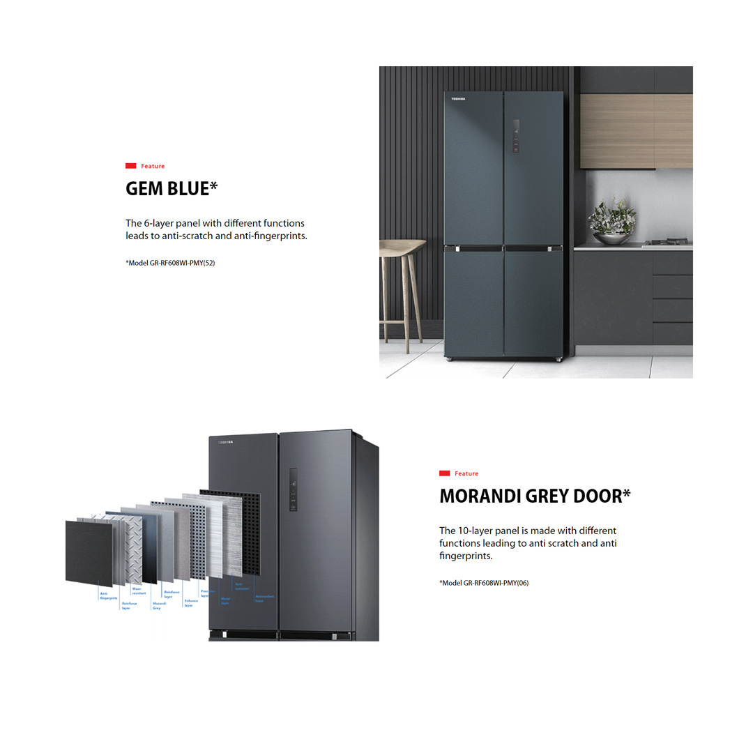 TOSHIBA 580L Multi Doors Dual Cooling Origin Inverter Refrigerator with Smart Control GR-RF608WI-PMY(52) | PureBIO | Dual Cooling | Smart Control | Refrigerator with 2 Year Warranty