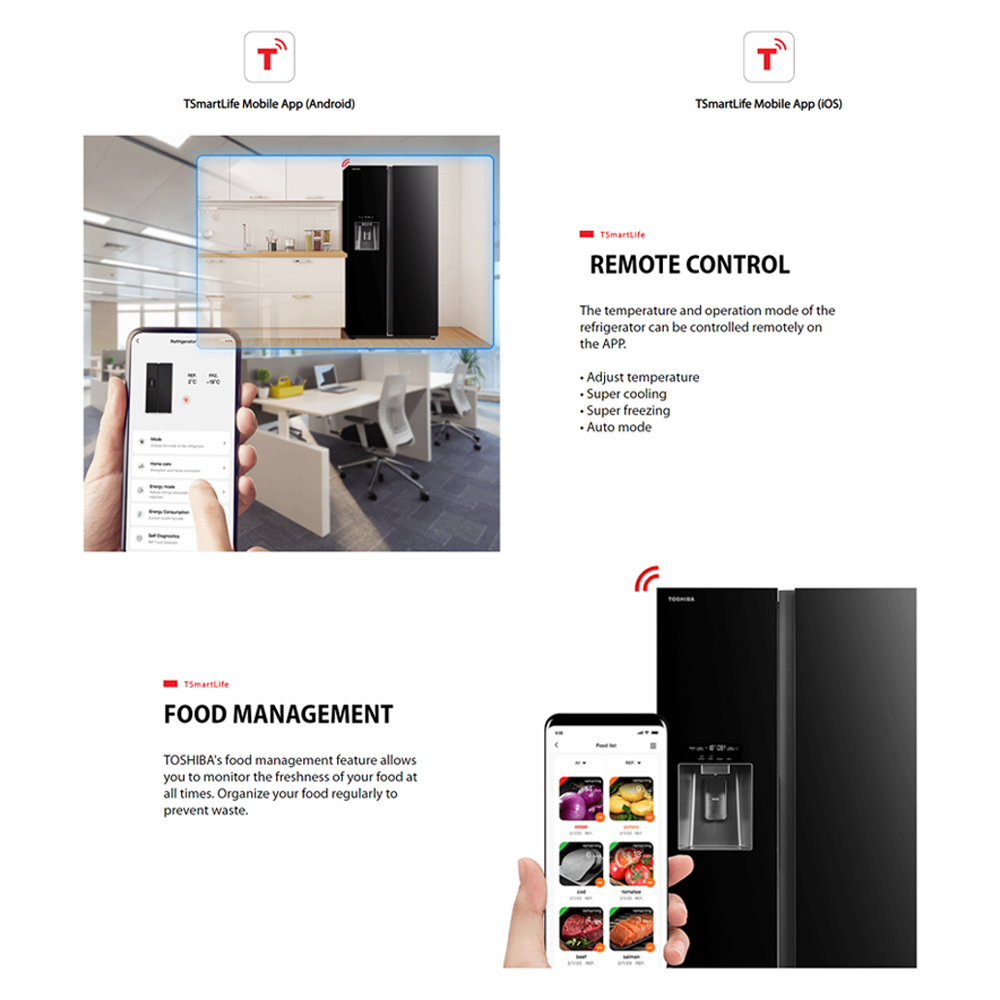 TOSHIBA 640L Side by Side Origin Inverter Refrigerator GR-RS755WIA-PGY(22) | Touch Digital Panel | TSmartLife Smart Control | Origin Inverter | 2  Year General Warranty   12 Year Motor Warranty