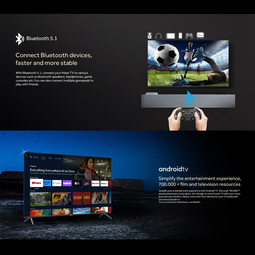 HAIER 55/65 4K UHD Android HQLED TV S75EUG | HQLED | 4K HDR | Chromecast Built-In