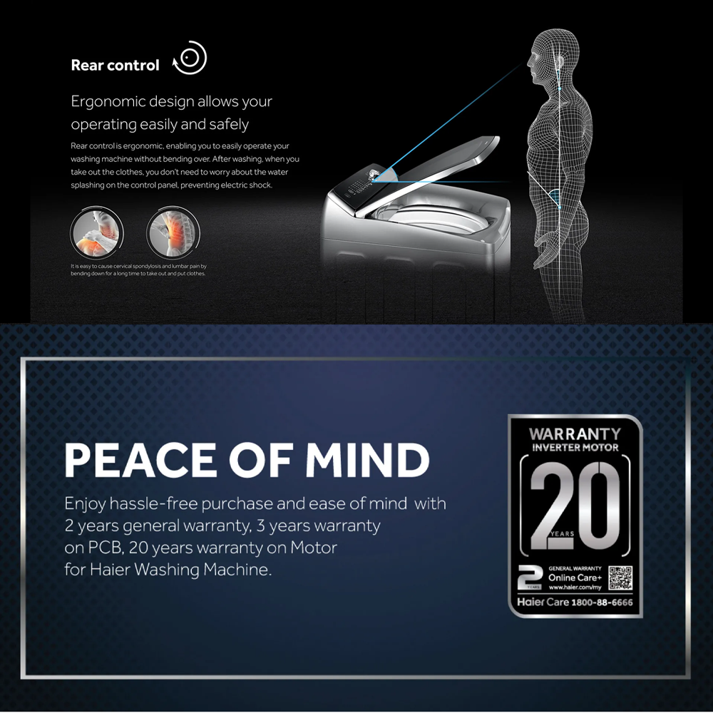 HAIER 12/14KG Top Load Direct Motion Inverter Washing Machine HWM120/HWM140-B1678ES8 | Direct Motion Inverter Motor | Quick Wash