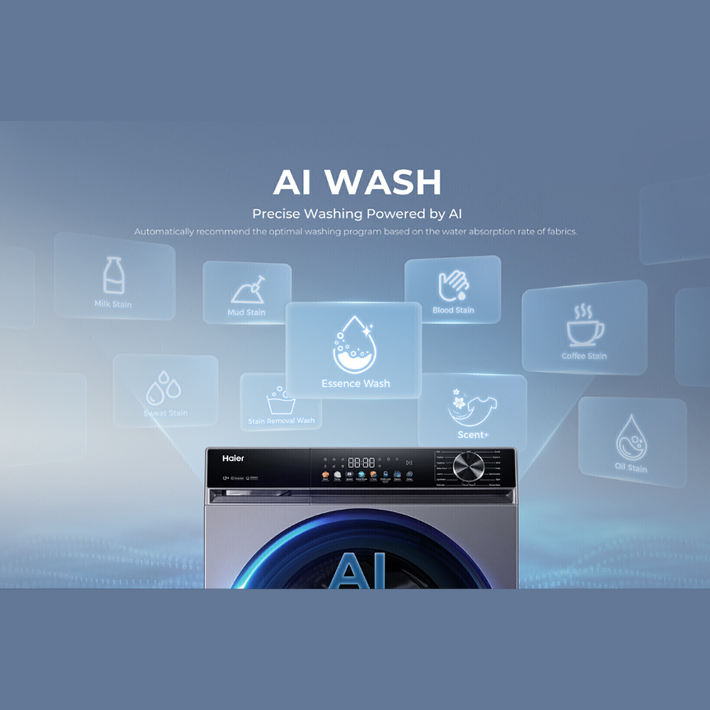 HAIER 9KG/10KG/12KG Color AI Inverter Front Load Washing Machine BP12357S8 | 5 Star Energy Saving Rating | Color AI Panel Screen | Smart Wash (Essence Wash)