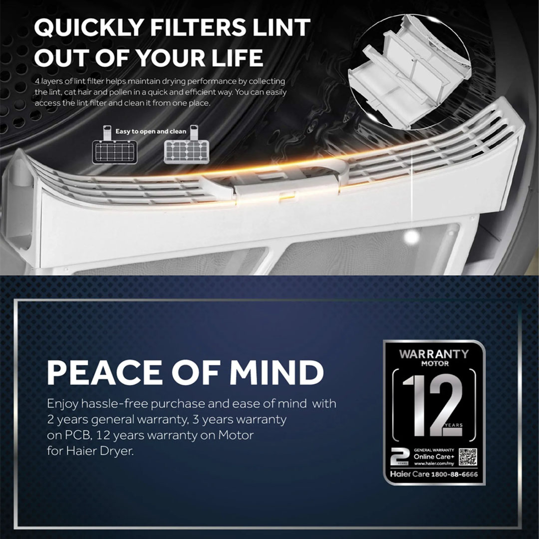 HAIER 10KG Heat Pump Dryer HD100-A2939S | Reversible Tumble | Sensor Dry |  I-Fresh | Dryer with 2 Year Warranty