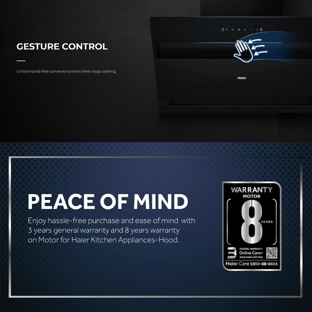 HAIER 2000m³/h Ventilation Hood HH-C2901 | Delay Off (3min) | One Touch Boost | Gesture Control | Dual Suction