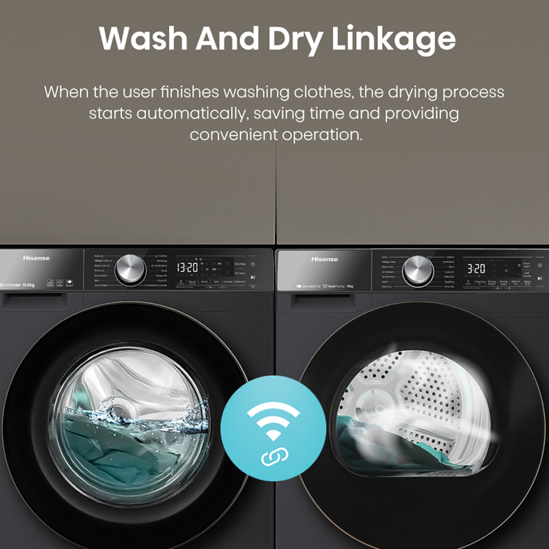 HISENSE 10KG Heat Pump Dryer DH5S1095UB | Buzzer  Electronic Control | Button Program Selection | Heat Pump Drying | Transparent Door | Dryer with 2 Years Warranty