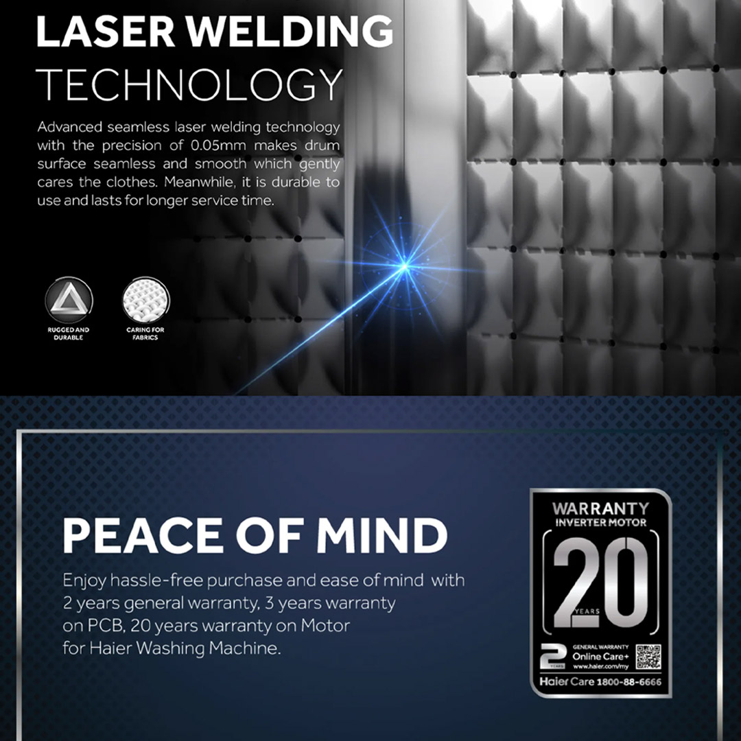 HAIER 15KG Super Inverter Front Load Washing Machine HW150-BP14986ES8 | Super XL Drum | Laser Welding Technology | Steam Wash