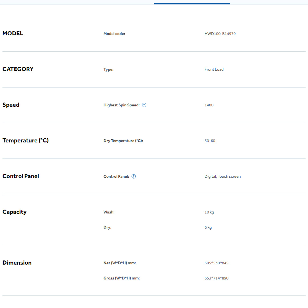 HAIER 10KG/6KG | 12KG/8KG Front Load DD Inverter Washer Dryer HWD100-B14979/HWD120-B14979 | Auto Lock Door | Add Wash | Door Cover | Quick Wash | I-Refresh | Touch | Smart Dual Spray | Washer Dryer with 1 Year Warranty