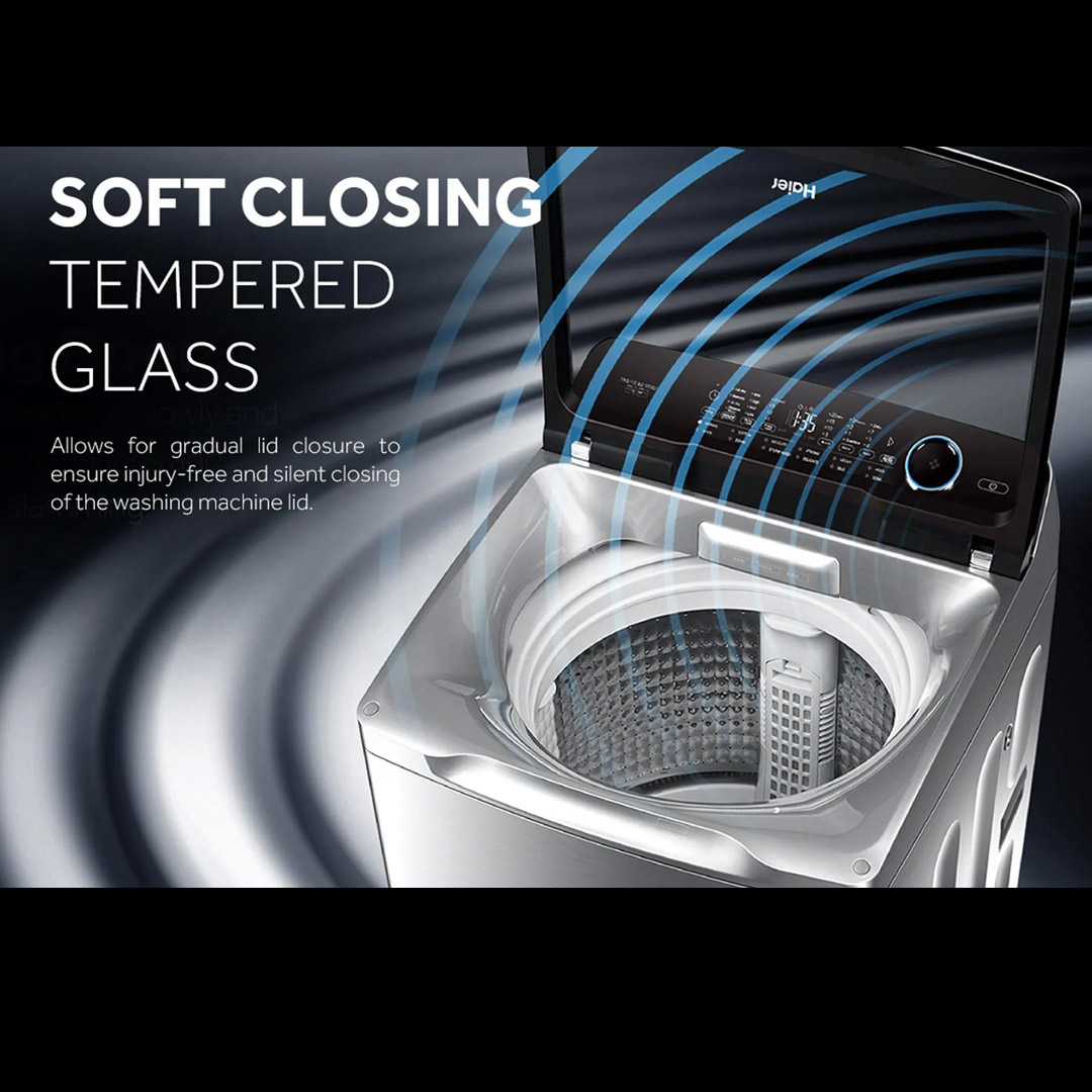 HAIER 20KG Top Load DD Inverter Washing Machine Graphite Silver HWM200-BD2178S8 | DD Inverter | Auto Dosing | Soft Closing Tempered Glass Lid | Washing Machine with 2 Years Warranty