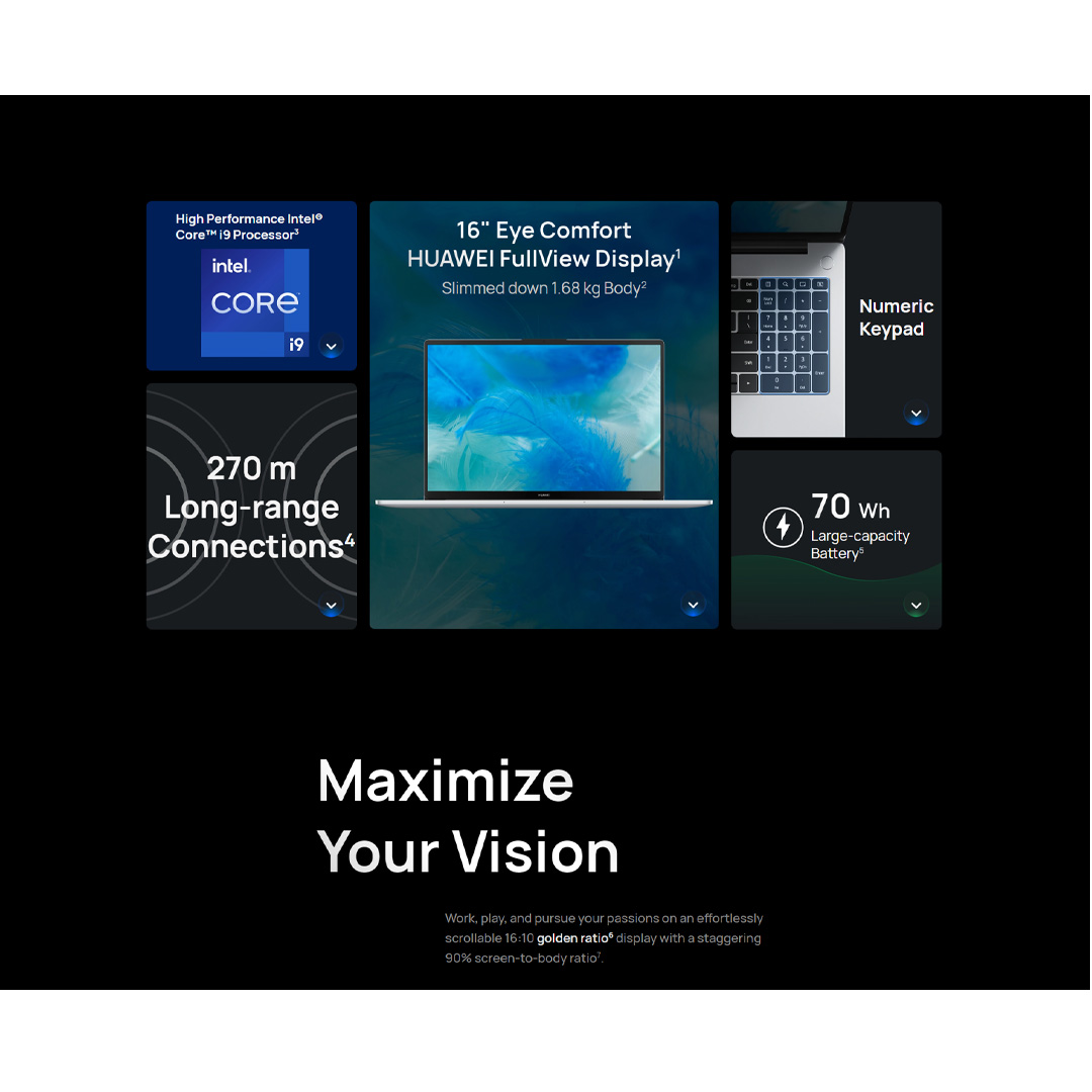 Huawei Matebook D 16 2024 | 16" HUAWEI FullView Display | High Performance Intel® Core™  i5 Processor  / i9 Processor | Lightweight Portable Body | Laptop with 2 Year Warranty