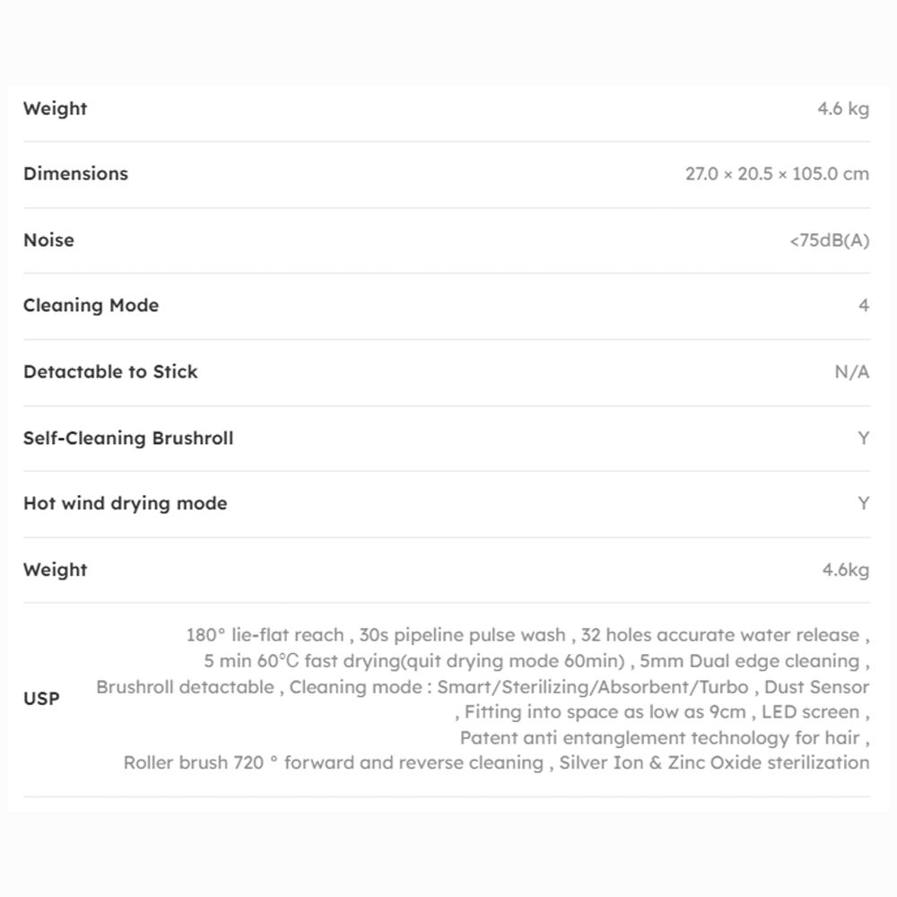 Joyoung 330W 180 Flat Floor Washer Vacuum Cleaner JY-FW8 | Dynamic water system | Easy-cleaning | Zeroflat