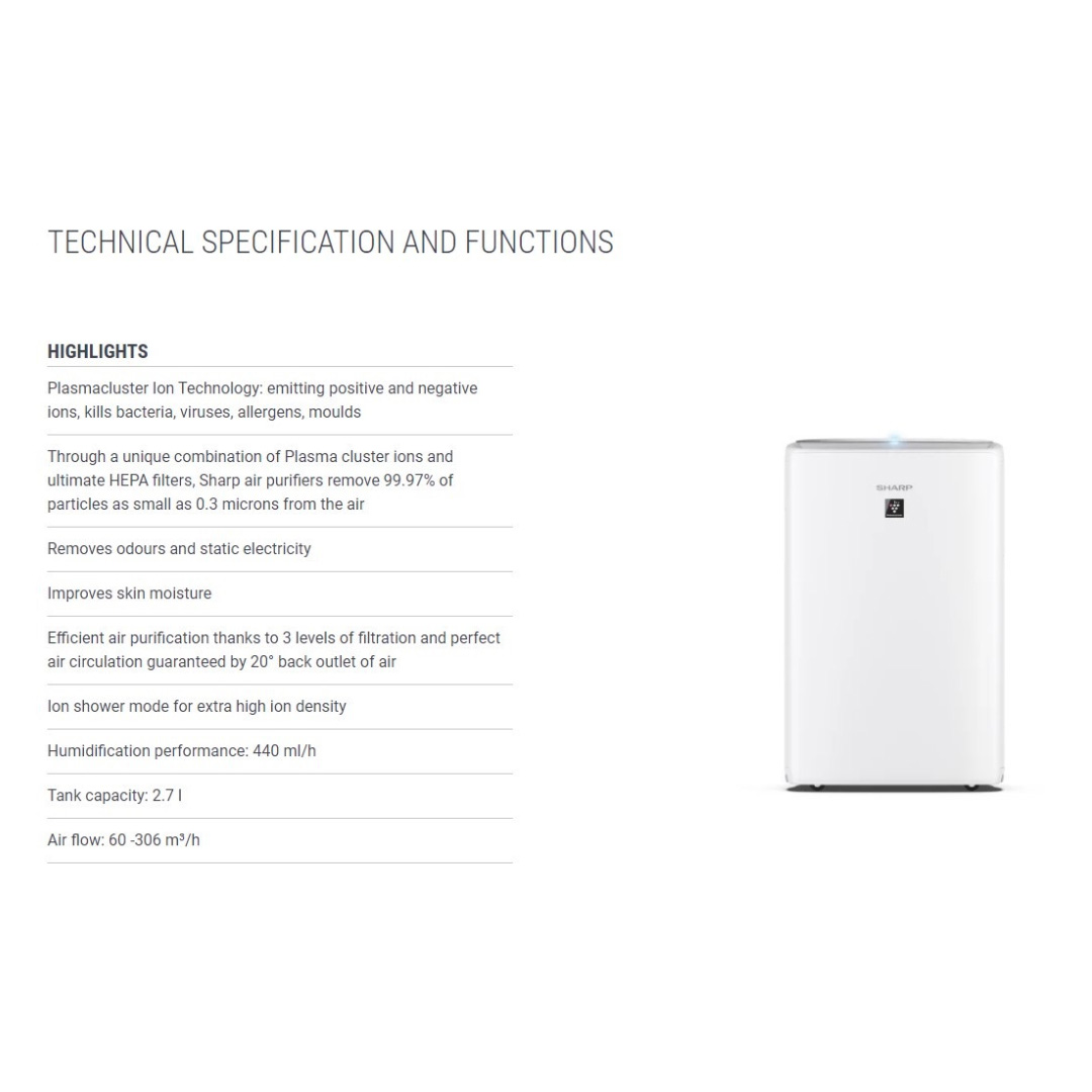 SHARP 38m² AIoT Plasmacluster Technology Humidifying Air Purifier KIN50LW | Ion Technology | Humidification | Intelligent Mode | Auto Mode | Air Purifier with 1 Year Warranty