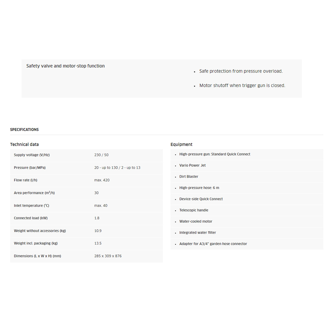 Karcher 130 Bar Pressure Washer K 4 Basic | High-Pressure Gun | High-Pressure Hose | Vario Power Jet | Quick Connect | Water Pressure with 1 Year Warranty