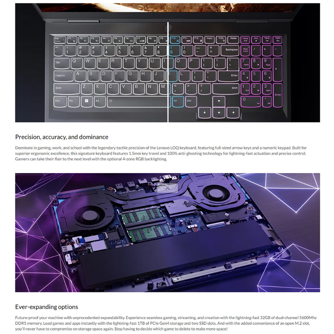 Lenovo LOQ 15IRH8 Laptop 82XV00WGMJ (Intel Core i5-12450H/ 8GB+512GB / 15.6-inch / ) | 170W Slim Tip (3-pin) | Windows 11 Home | AI Chip: LA1 | Laptop with 2 Years Warranty