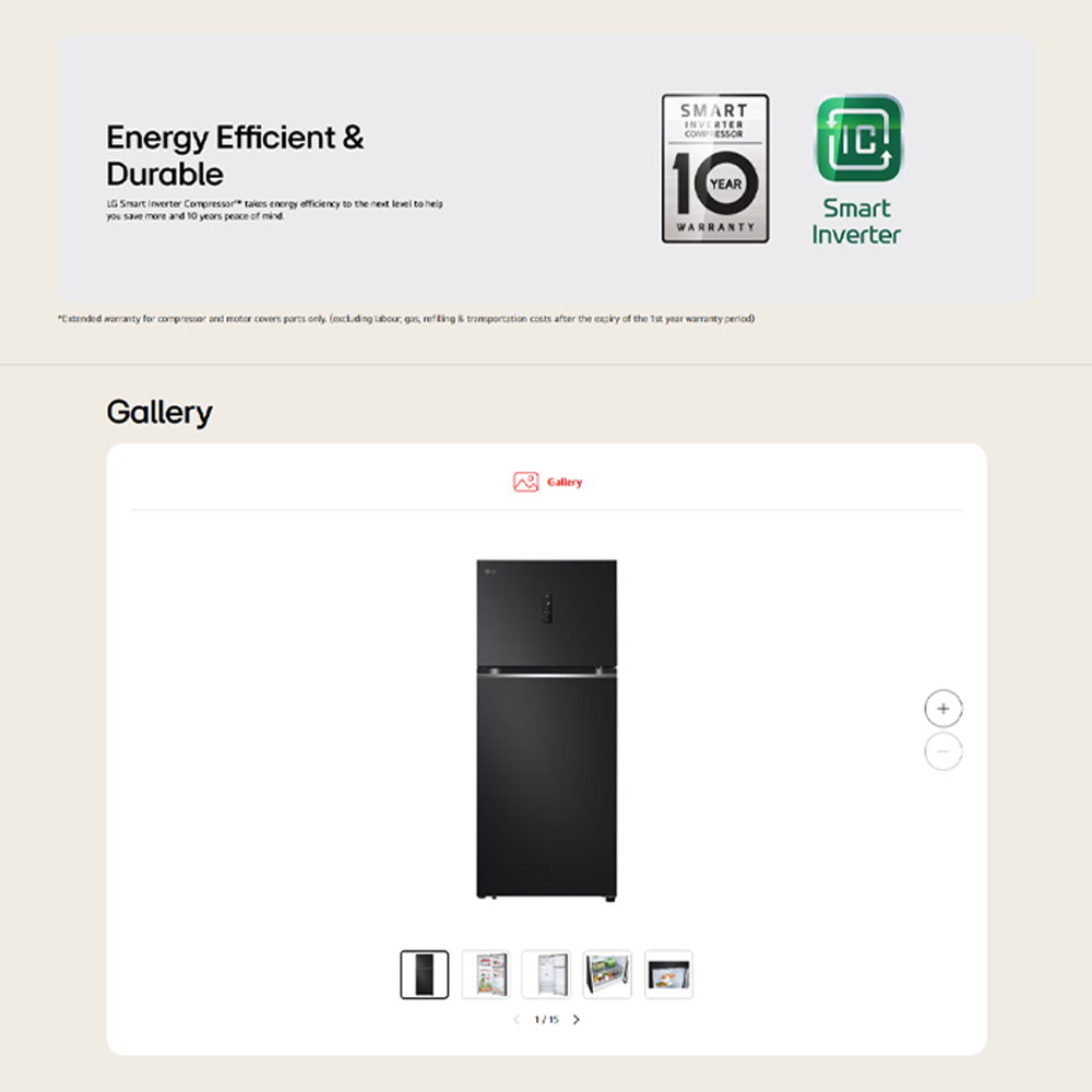 LG 410L 2 Doors Top Mount Smart Inverter Refrigerator GN-B372PQBK | Door Cooling+™ | Hygiene Fresh | Fresh 0 Zone