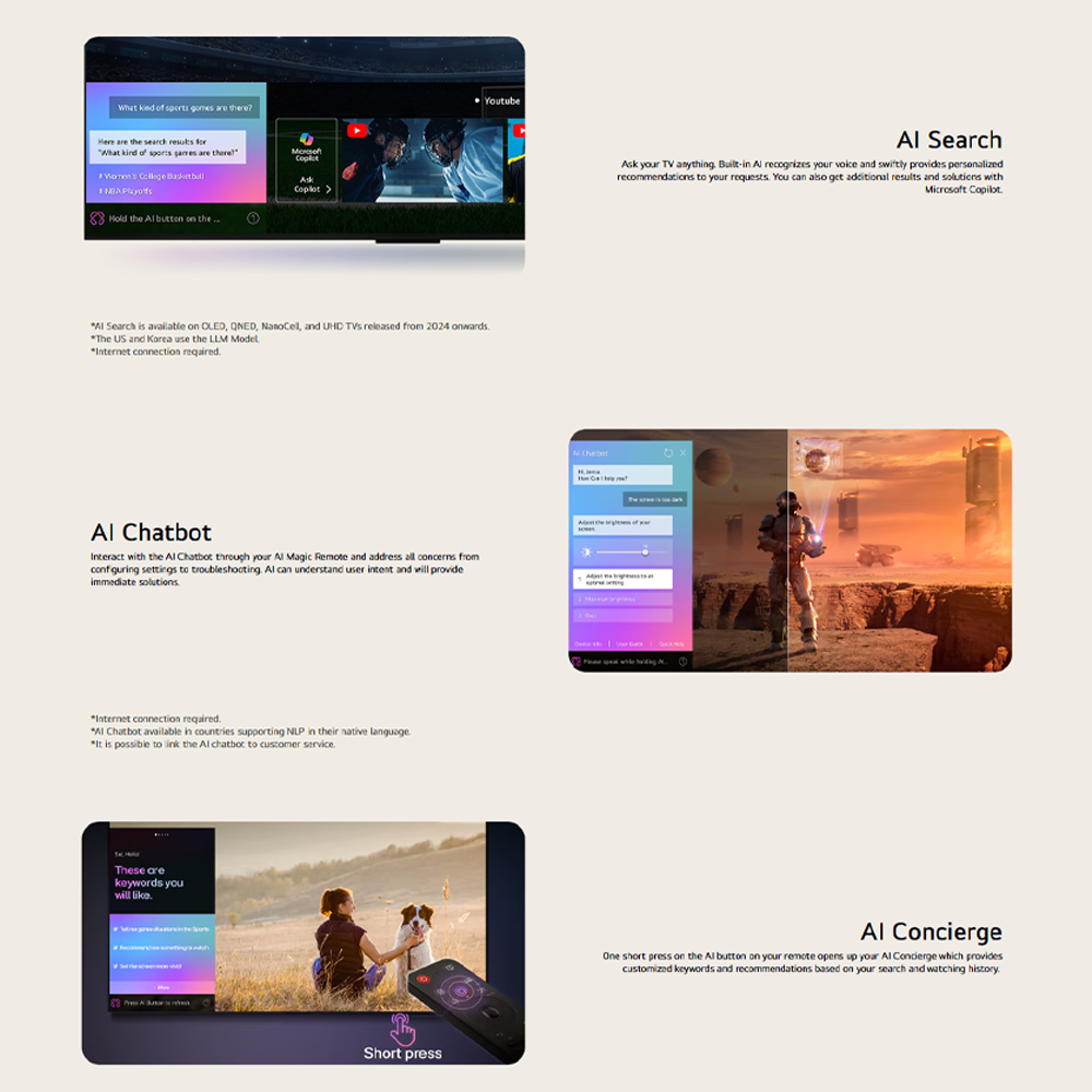 LG 55" / 65"/ 75" / 86" 4K UHD QNED AI QNED70 Smart TV |