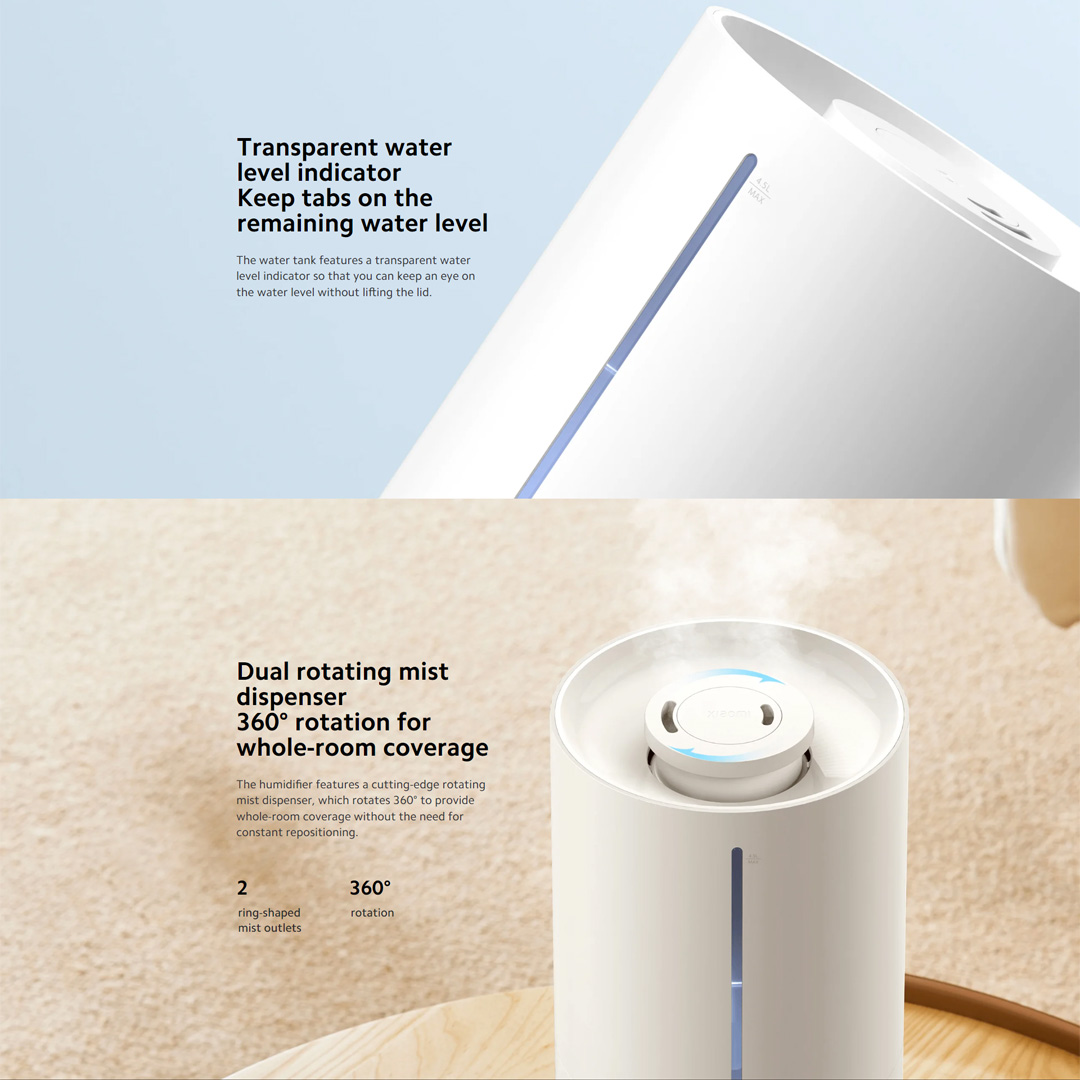 Xiaomi 4.5L Smart Humidifier 2 MJJSQ05DY | Releases Up to 350ml of Mist Per Hour | One Touch Humidity Control | Humidifier with 1 Year Warranty