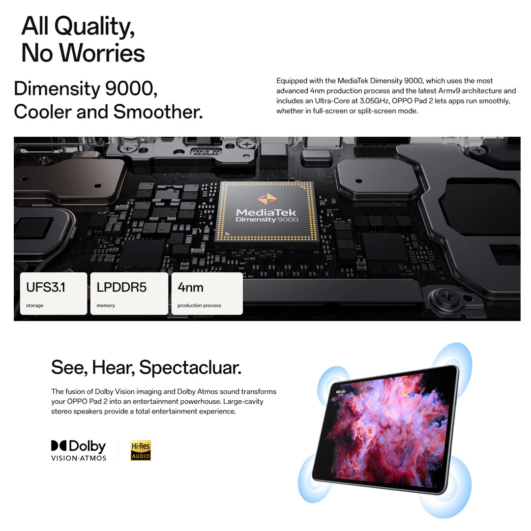 (Pre-Order till 27.10.2023) OPPO Pad 2 8GB+256GB | 11.61" Display | 7:5ReadFit Screen | 13MP Camera | 9510mAh Battery | Tablet with 1 Year Warranty