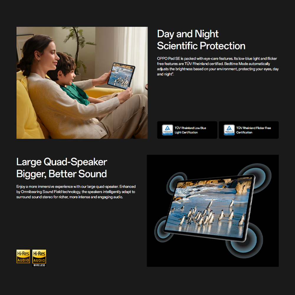 OPPO Pad SE LTE 4GB+128GB Starlight Silver | 9340mAh Long-Lasting Battery | lmmersive Eye-Care Display | Personalized Kids Mode