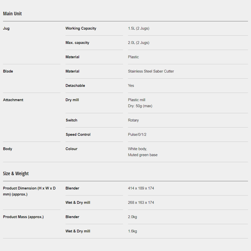 Panasonic 1.5L Twin Jugs Lightweight Blender MX-EX1531WSK | Lesser Clumps, Smoother Texture | Lightweight & Easy to Handle