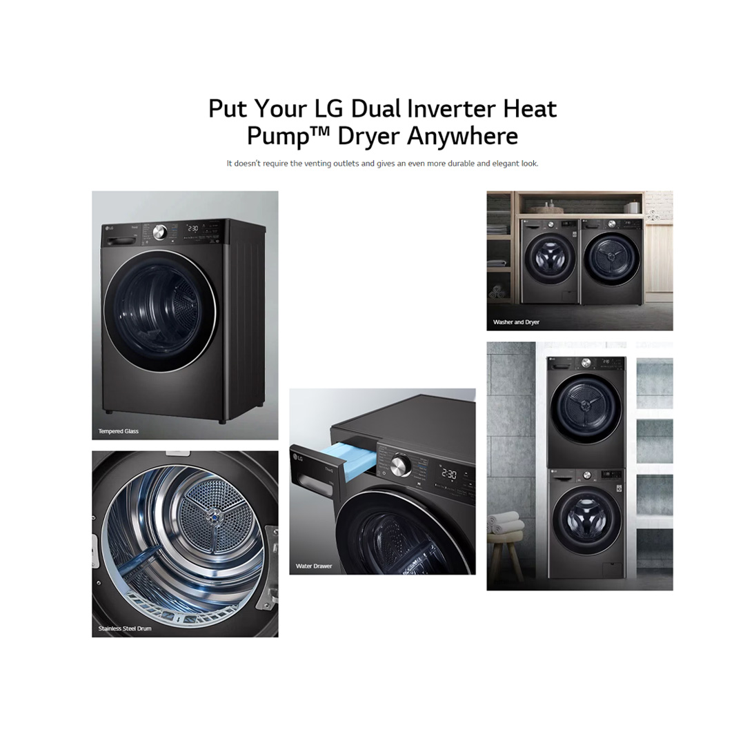 LG 10KG Front Load Heatpump Dryer with Dual Inverter and Auto Cleaning Condenser | RH10VHP2B / RH10VHP2W | Smart Pairing | Allergy Care | Dual Lint Filter | Heatpump Dryer with 1 Year Warranty