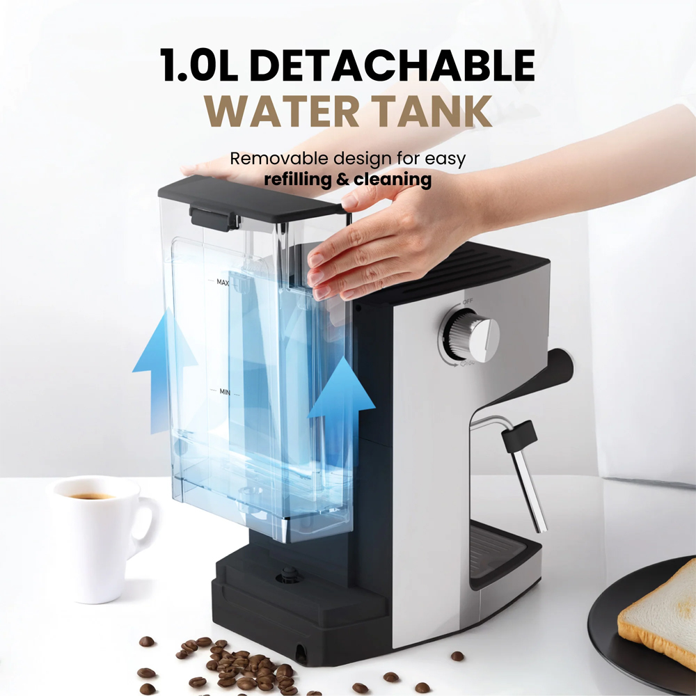 Russell Taylors 1350W 20 Bar Espresso Coffee Machine Digital Coffee Maker EM1 | Home Barista Milk Wand | 1L Detachable Water Tank