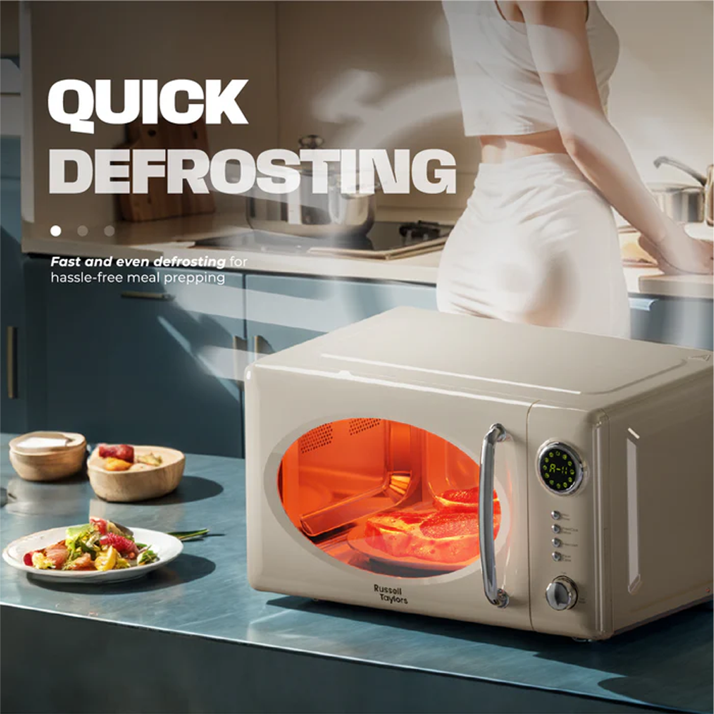 Russell Taylors 20L Retro Microwave Oven M2 | 12 Preset Programs | Quick Defrosting | Adjustable Power & Timer