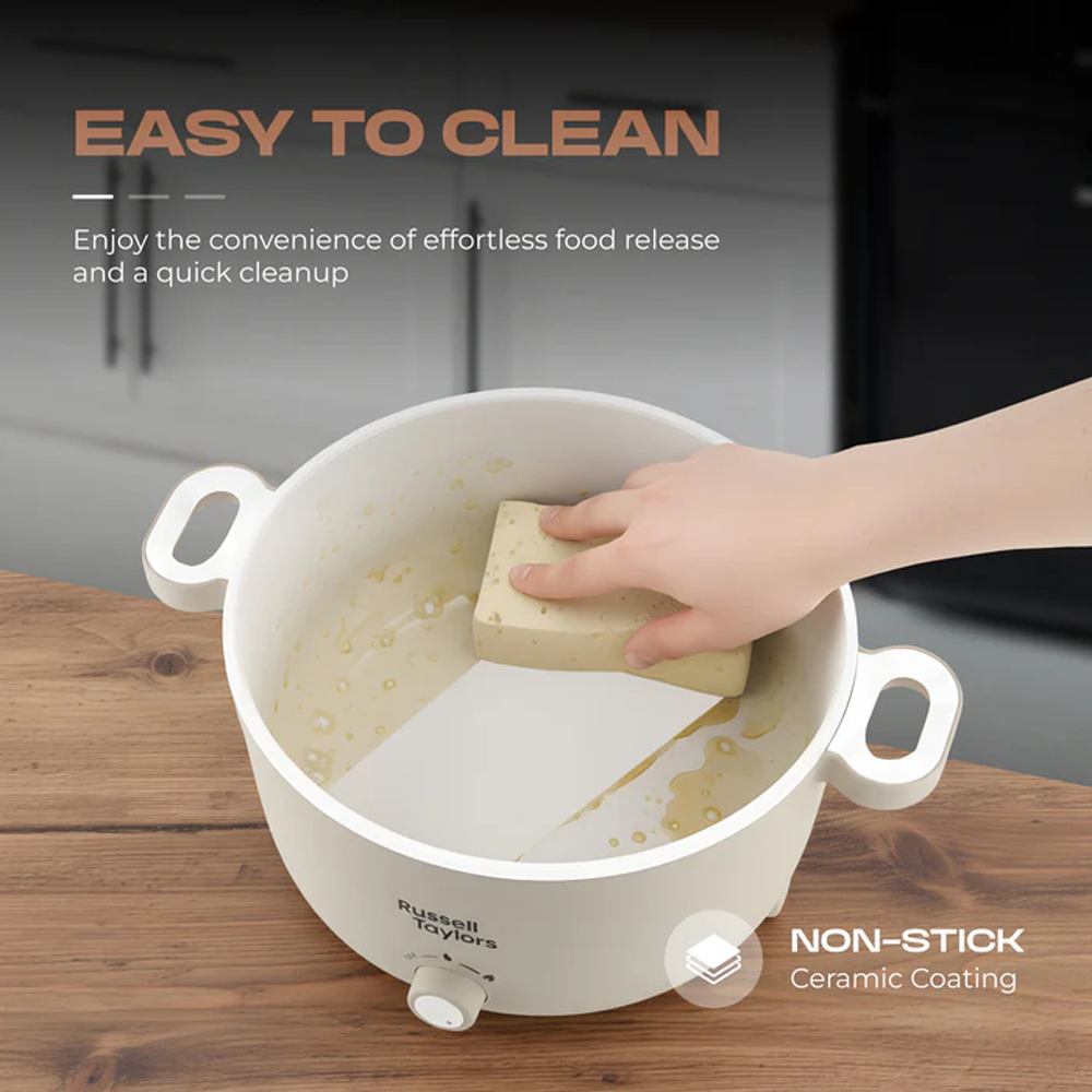 Russell Taylors 4.4L Multi Cooker with Steamer MC8 | 1000W | Compact Cooking Delight | Ceramic Non-Stick Coating