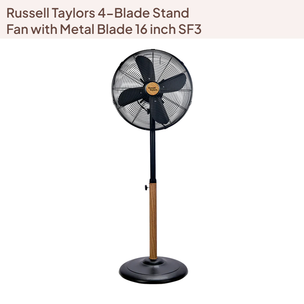 Russell Taylors 16" 4-Blade Stand Fan/Table Fan with Metal Blade SF3 TF3 | 3-Speed Selection | Wide-Angle Breeze Tilt & Oscillation