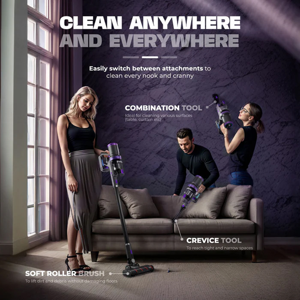 Russell Taylors 300W Cordless Vacuum Cleaner BLDC Motor X2 | Powerful BLDC Motor | 4 Cleaning Mode | Soft Velvet Roller Brush