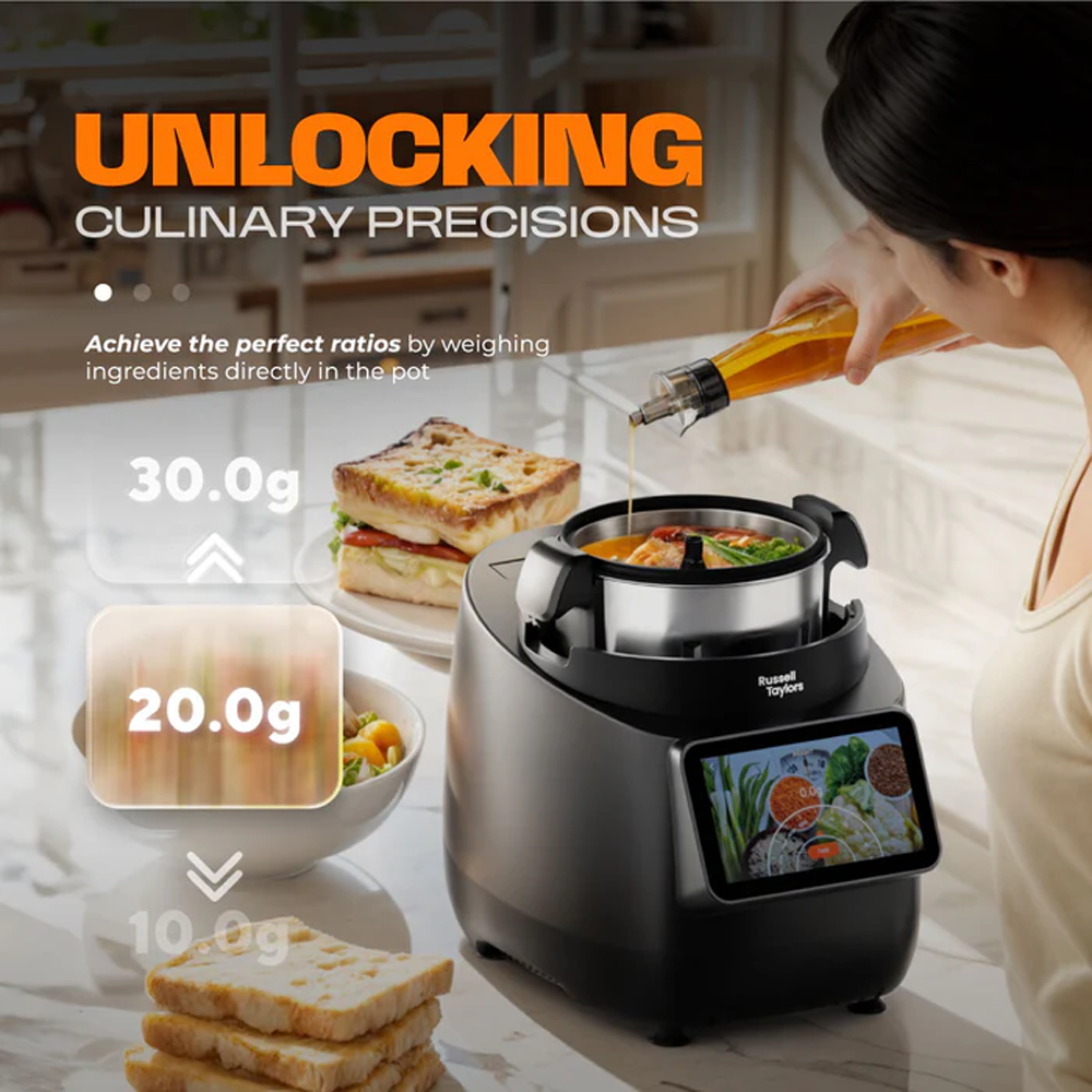 Russell Taylors 3L iMix Pro Smart Cooker with Air Fryer Automatic Cooking Robot i5 PRO | 1400W | 8 Programs Offering | 200+ Recipes | Self-Cleaning Mode