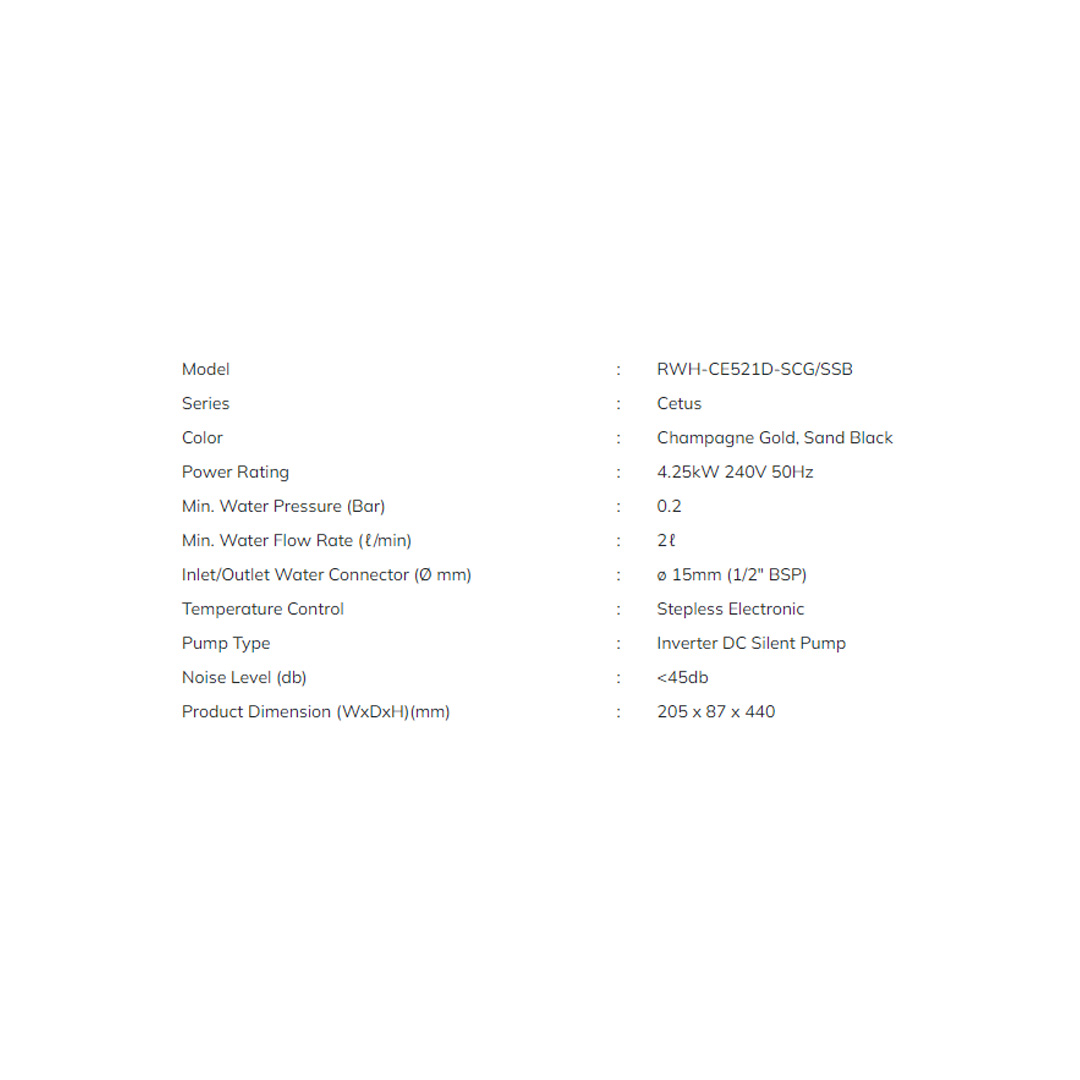 Rubine 3600W Cetus Series DC Pump Instant Water Heater | RWH-CE521D-SCG / CE521D-SSB | 60% Energy Saving | DC+ Pump | Extra Safety DPDT Protection System | Water Heater with 1 Year Warranty