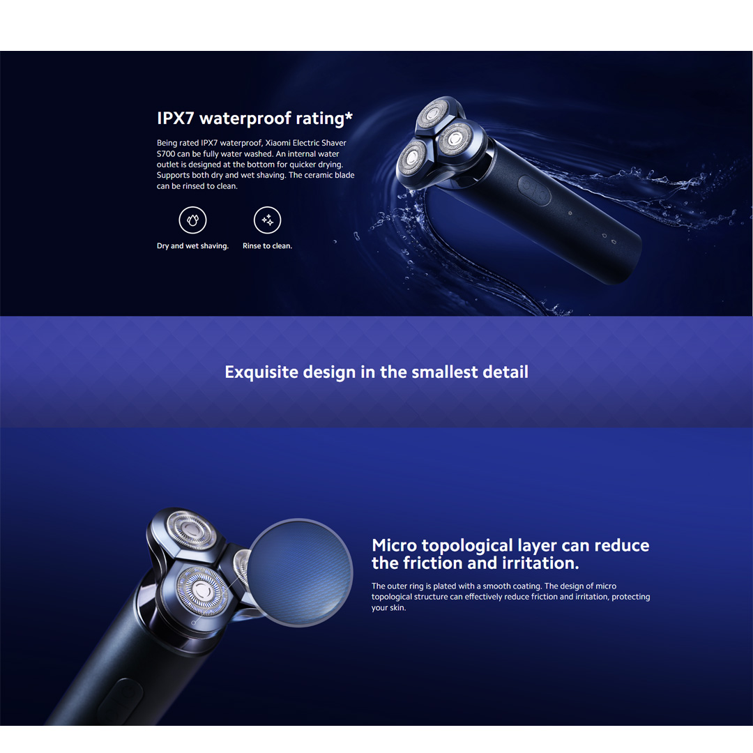 Xiaomi Electric Shaver S700 | IPX7 Waterproof Rating | Innovative Ceramic Blade | Three Speed Modes | Electric Shaver with 1 Year Warranty